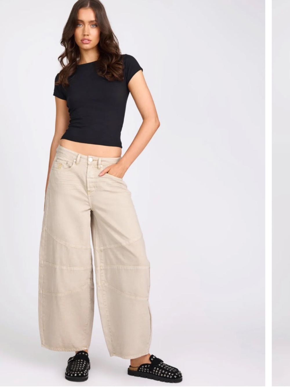 One Teaspoon Beige Wide-Leg Cropped Jeans